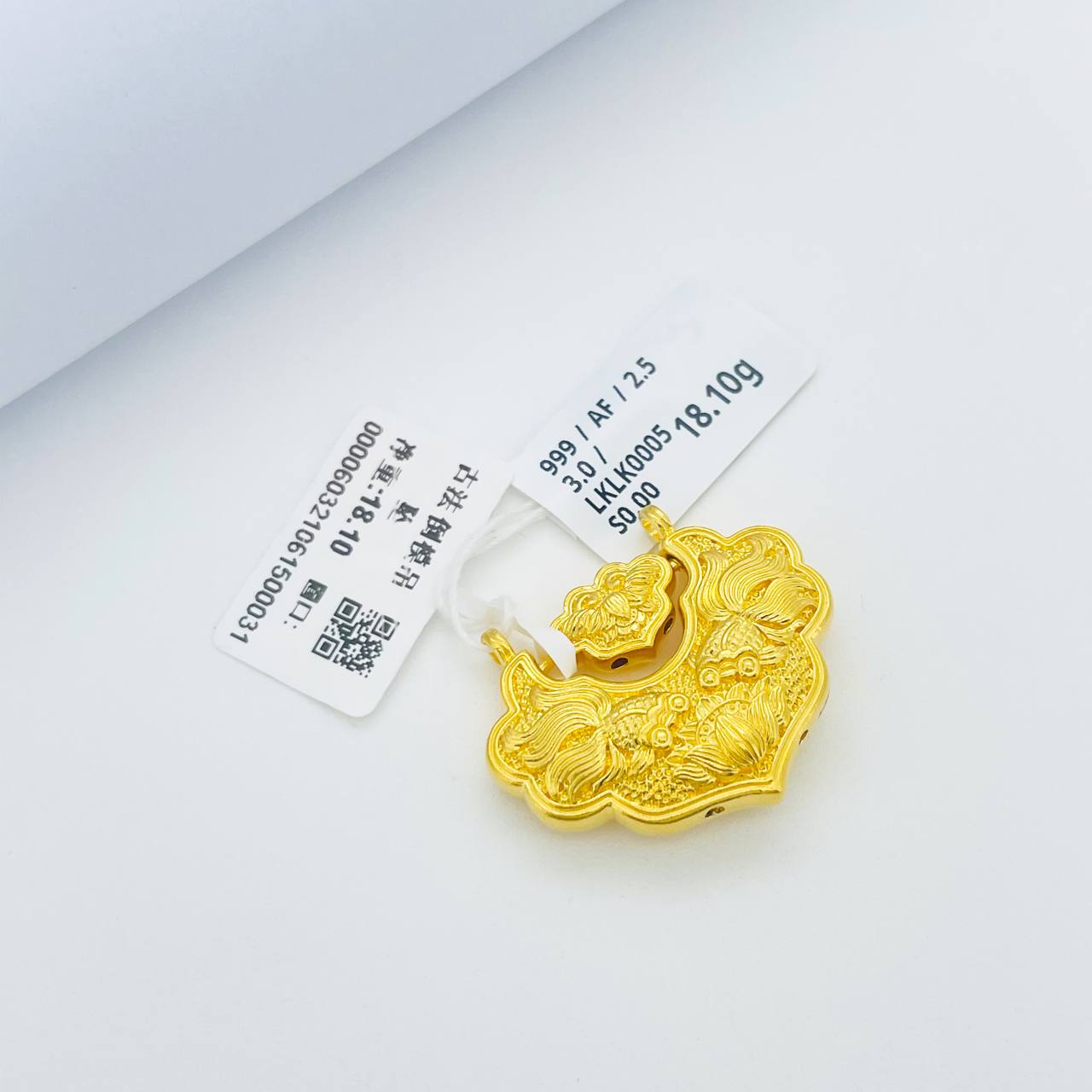 LOKET LUCKY 999金鱼平安锁吊坠